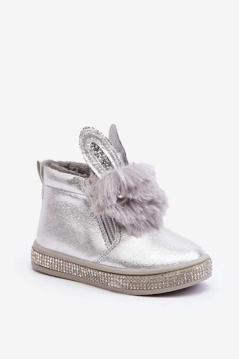 Hot Botki Śniegowce Dziecięce Na Zamek Srebrne Mothia Dzieci Dziewczęce|Dziewczęce