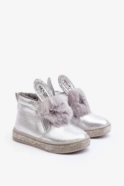 Hot Botki Śniegowce Dziecięce Na Zamek Srebrne Mothia Dzieci Dziewczęce|Dziewczęce