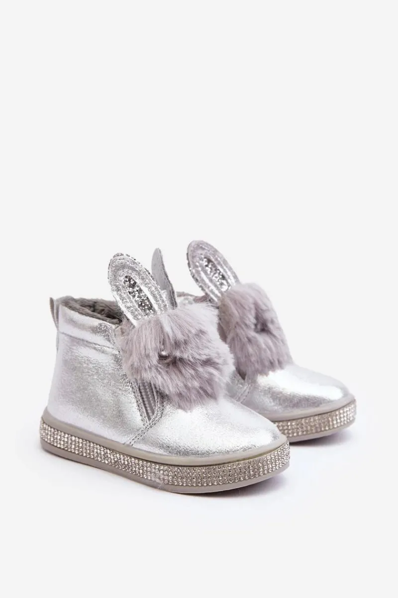 Hot Botki Śniegowce Dziecięce Na Zamek Srebrne Mothia Dzieci Dziewczęce|Dziewczęce