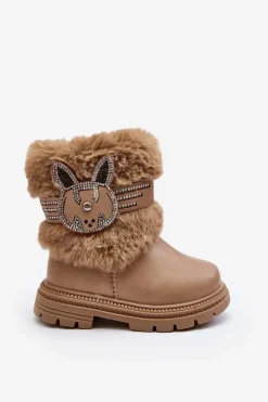 Best Boto Botki Śniegowce Dziecięce z Futerkiem Beżowe Lunami