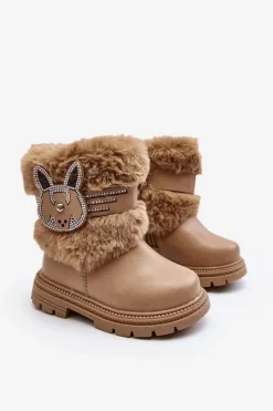 Best Boto Botki Śniegowce Dziecięce z Futerkiem Beżowe Lunami