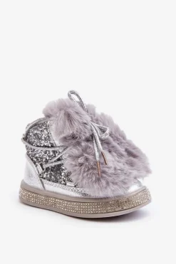 Dziewczęce|Dziewczęce>Boto Botki Śniegowce Dziecięce Z Futerkiem I Cekinami Srebrne Bryana