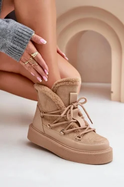 Online Botki Śniegowce Na Platformie Ciemnobeżowe Tamidra Damskie Śniegowce Damskie|Brązowe I Beżowe Botki