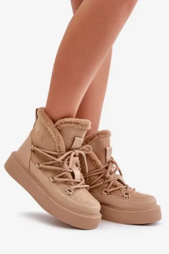 Online Botki Śniegowce Na Platformie Ciemnobeżowe Tamidra Damskie Śniegowce Damskie|Brązowe I Beżowe Botki
