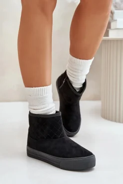 Best Big Star Shoes Botki Śniegowce Na Zamek Ocieplane Futerkiem Big Star OO274A522 Czarne Czarny