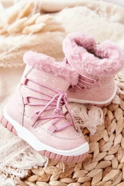 Sale Botki Śniegowce Ocieplane Z Futerkiem Różowe Stars Dzieci Dziewczęce|Dziewczęce