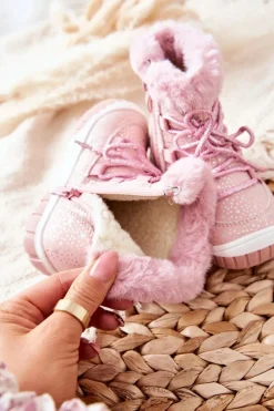 Sale Botki Śniegowce Ocieplane Z Futerkiem Różowe Stars Dzieci Dziewczęce|Dziewczęce