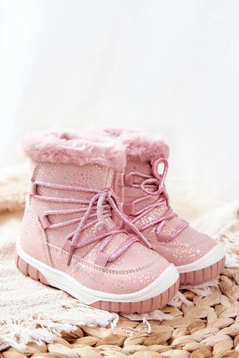 Sale Botki Śniegowce Ocieplane Z Futerkiem Różowe Stars Dzieci Dziewczęce|Dziewczęce
