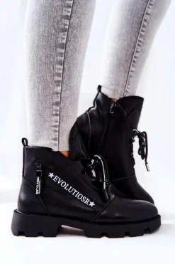 Best Botki Ocieplane Futerkiem Sergio Leone Czarne TR740 Damskie Czarne Botki|Botki Zimowe Damskie