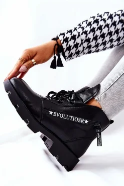 Best Botki Ocieplane Futerkiem Sergio Leone Czarne TR740 Damskie Czarne Botki|Botki Zimowe Damskie