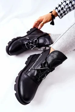 Best Botki Ocieplane Futerkiem Sergio Leone Czarne TR740 Damskie Czarne Botki|Botki Zimowe Damskie