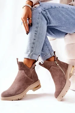 Czarne Botki|Botki Zimowe Damskie>Boto Botki Ocieplane Z Wycięciem Cappucino Tanya