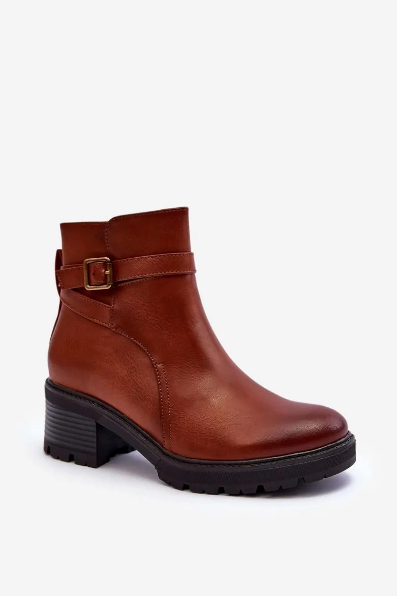 New Boto Botki Skórzane Na Niskim Obcasie Brązowe Irinaela