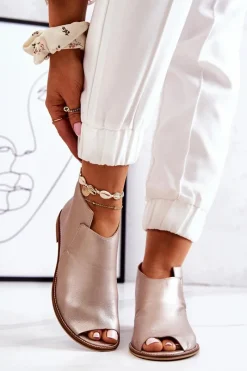 Hot Botki Skórzane Na Obcasie Złote 2324 Damskie Botki Wiosenne|Czarne Botki