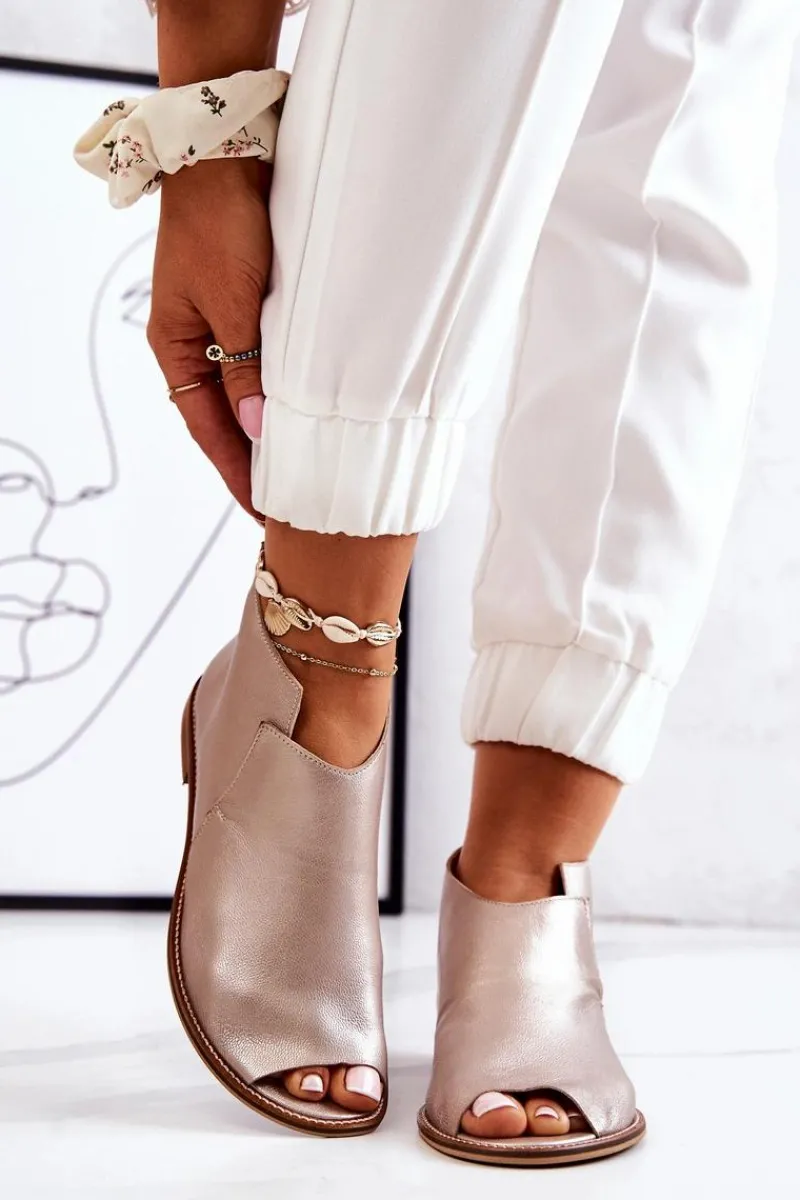 Hot Botki Skórzane Na Obcasie Złote 2324 Damskie Botki Wiosenne|Czarne Botki