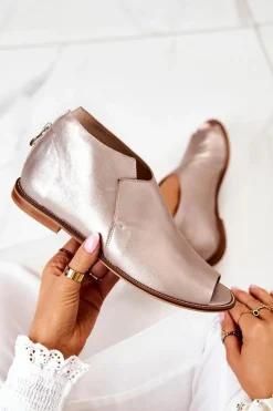 Hot Botki Skórzane Na Obcasie Złote 2324 Damskie Botki Wiosenne|Czarne Botki