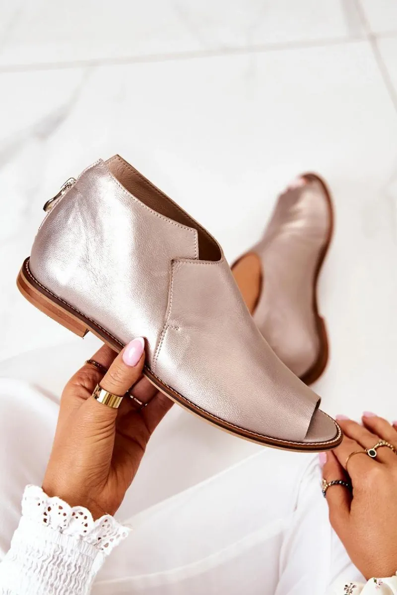 Hot Botki Skórzane Na Obcasie Złote 2324 Damskie Botki Wiosenne|Czarne Botki