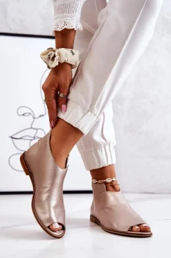 Hot Botki Skórzane Na Obcasie Złote 2324 Damskie Botki Wiosenne|Czarne Botki