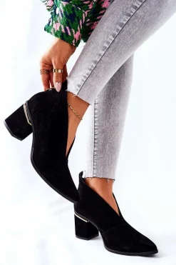 Botki Wiosenne|Botki Na Słupku>Laura Messi Botki Skórzane Na Obcasie Czarne 2344