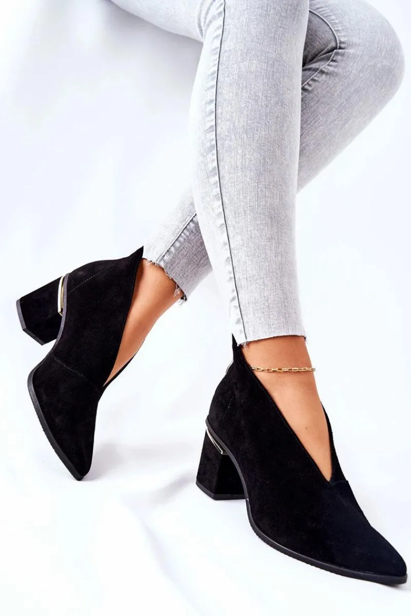 Botki Wiosenne|Botki Na Słupku>Laura Messi Botki Skórzane Na Obcasie Czarne 2344