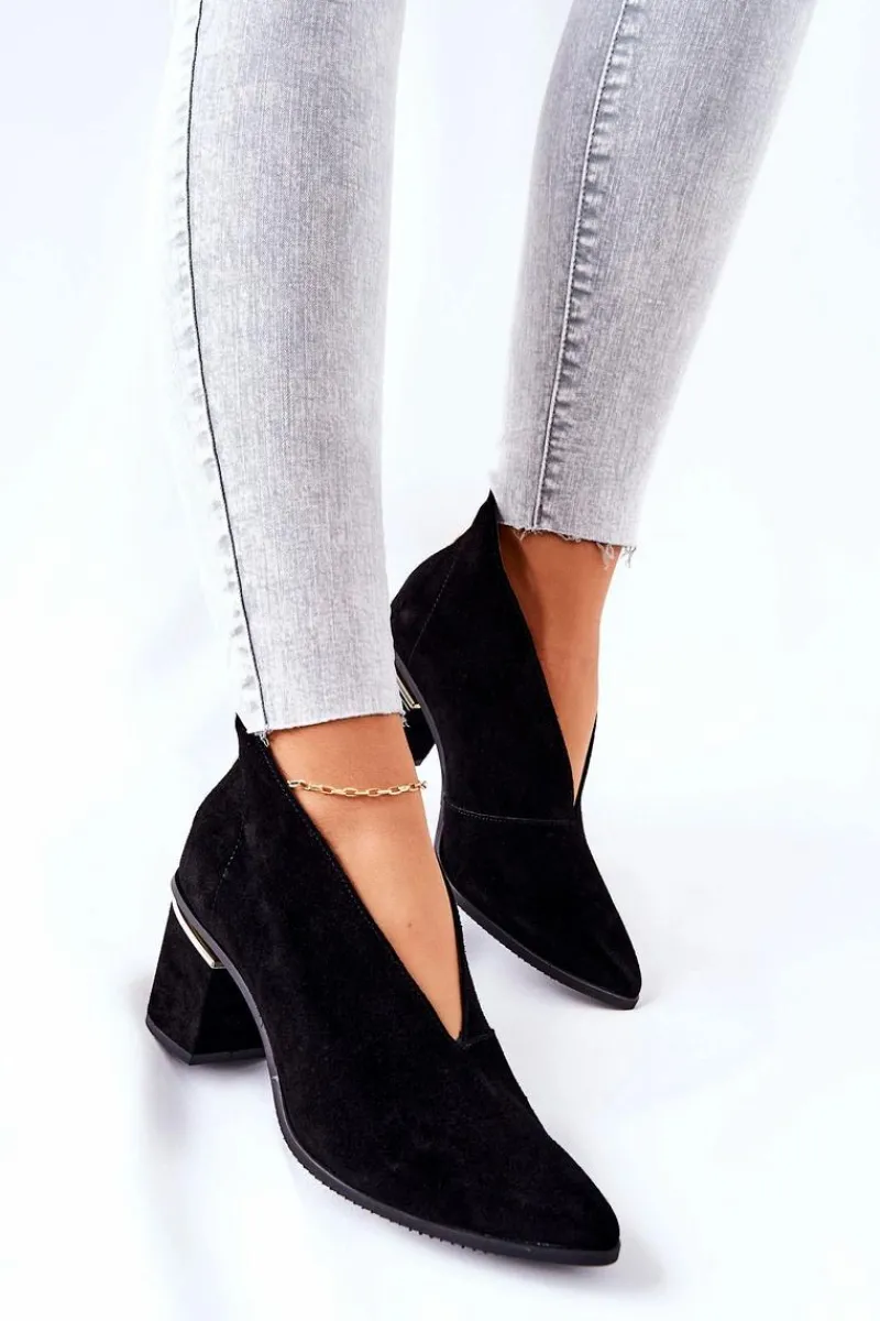 Botki Wiosenne|Botki Na Słupku>Laura Messi Botki Skórzane Na Obcasie Czarne 2344