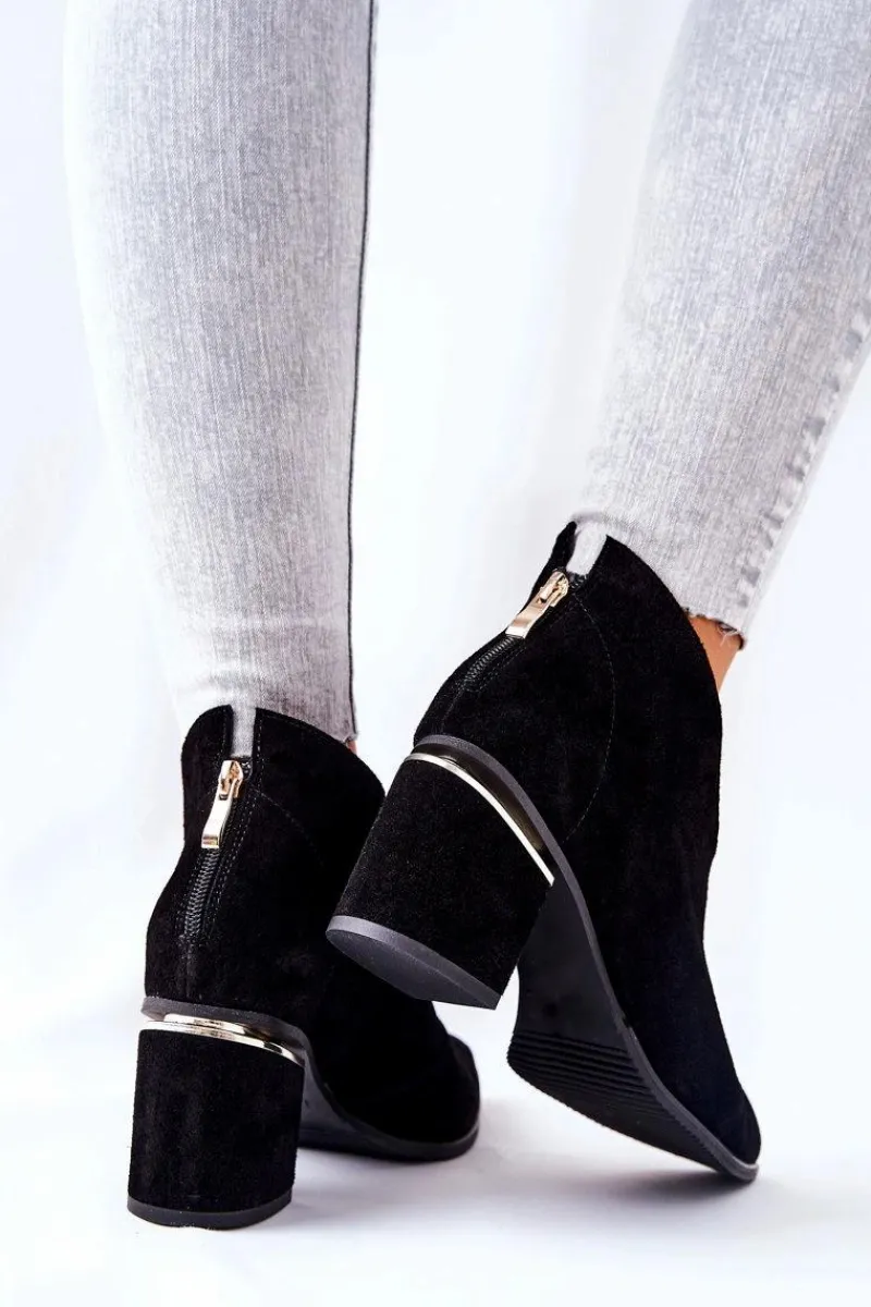 Botki Wiosenne|Botki Na Słupku>Laura Messi Botki Skórzane Na Obcasie Czarne 2344