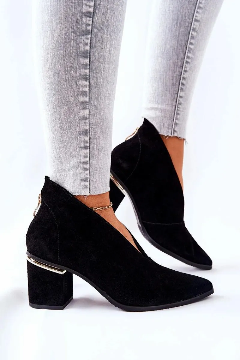 Botki Wiosenne|Botki Na Słupku>Laura Messi Botki Skórzane Na Obcasie Czarne 2344