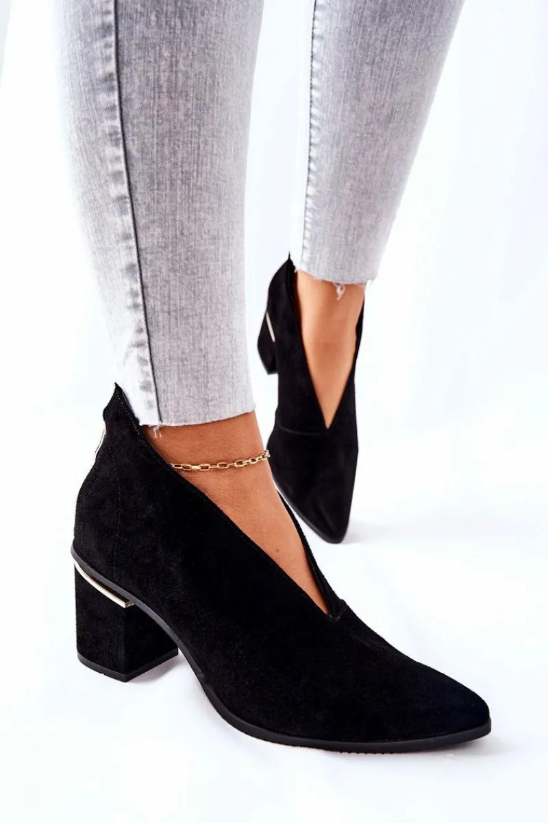 Botki Wiosenne|Botki Na Słupku>Laura Messi Botki Skórzane Na Obcasie Czarne 2344