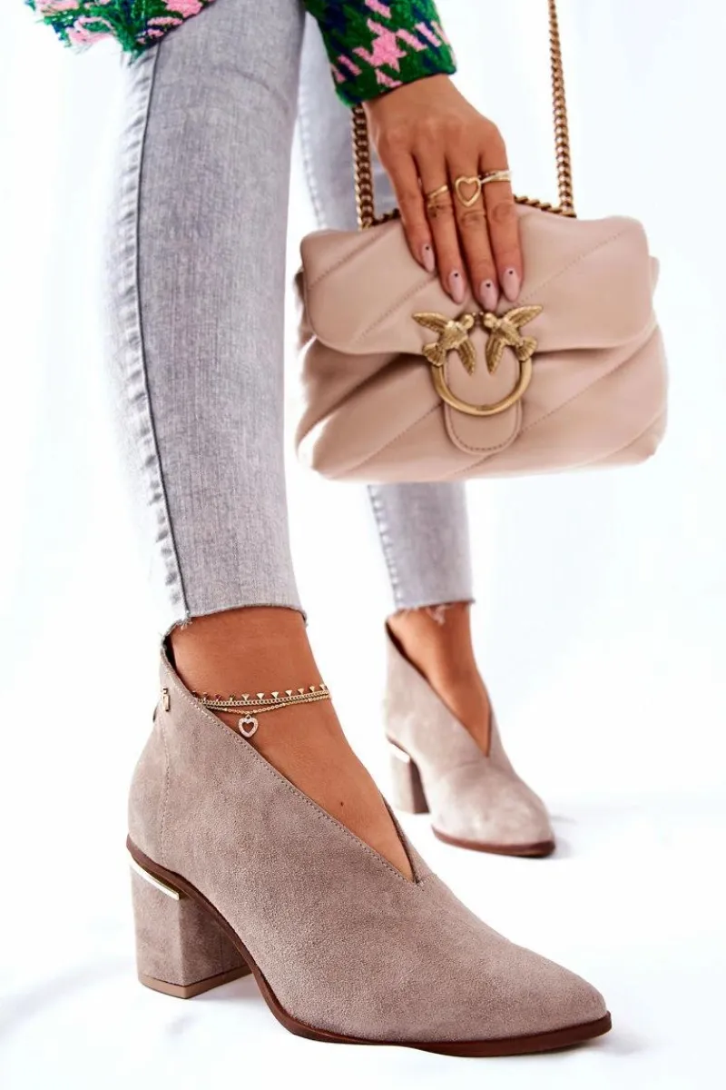 Discount Laura Messi Botki Skórzane Na Obcasie Beżowe 2344