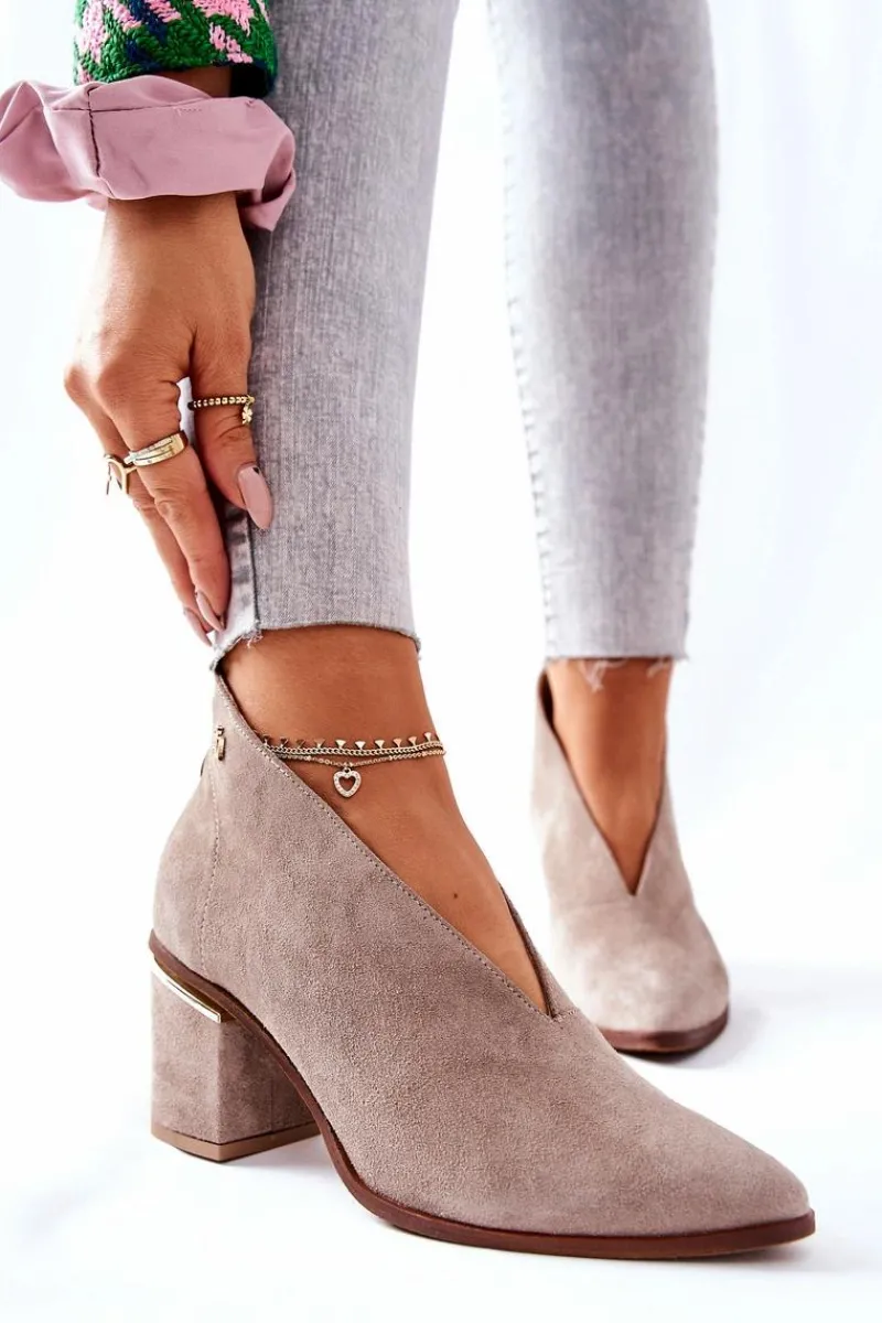 Discount Laura Messi Botki Skórzane Na Obcasie Beżowe 2344