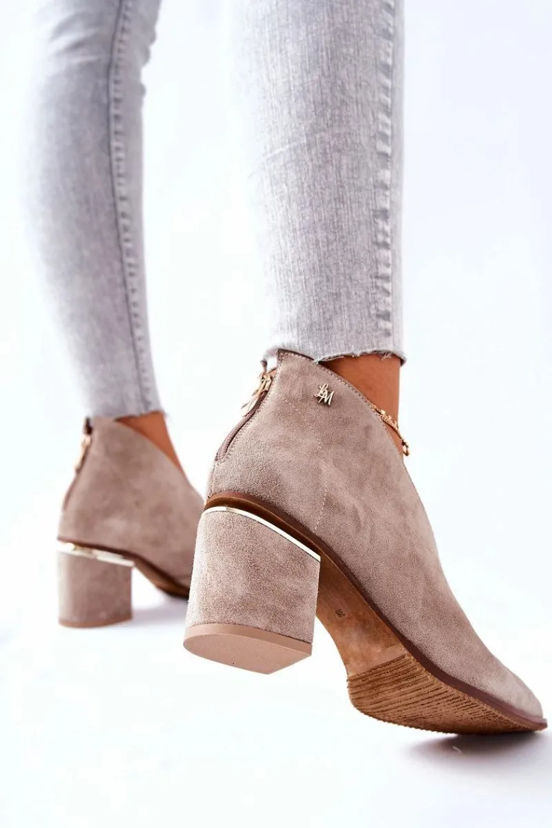 Discount Laura Messi Botki Skórzane Na Obcasie Beżowe 2344