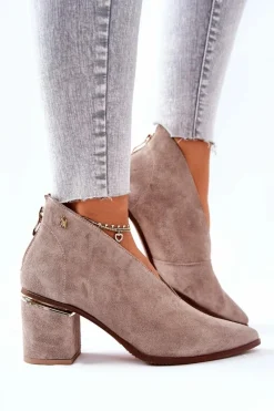 Discount Laura Messi Botki Skórzane Na Obcasie Beżowe 2344