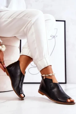 Best Laura Messi Botki Skórzane Na Obcasie Czarne 2324