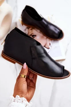 Best Laura Messi Botki Skórzane Na Obcasie Czarne 2324