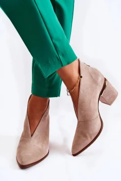 Hot Laura Messi Botki Skórzane Na Obcasie Jasnobeżowe 2344