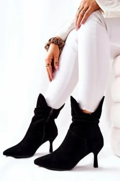 Clearance Laura Messi Botki Skórzane Na Obcasie 2427 Czarne