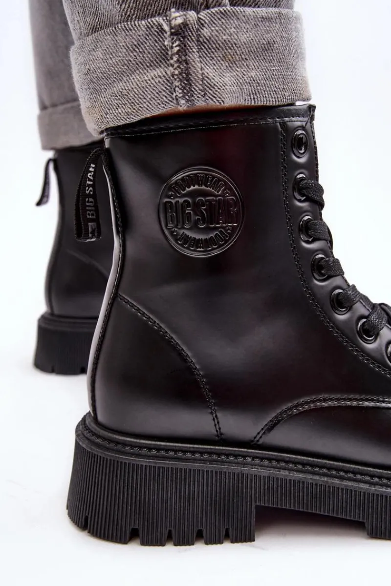 Damskie Trapery|Czarne Botki>Big Star Shoes Botki Skórzane Sznurowane Czarne Big Star MM274375