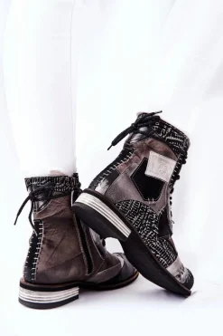 Botki Maciejka|Botki Sznurowane>Maciejka Botki Skórzane Sztyblety Szare 05095-03