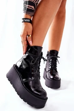 Botki Skórzane Trzewiki Czarne 05294-20 Damskie Botki Maciejka|Botki Sznurowane