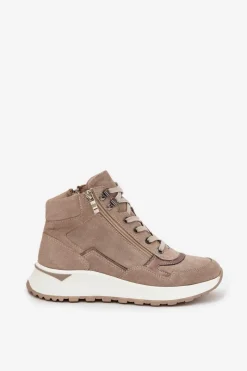 Sale Botki Sportowe Damskie Na Platformie Z Naturalnego Zamszu Z1239 Beżowe Damskie Buty Sportowe Na Platformie|Sneakersy Damskie