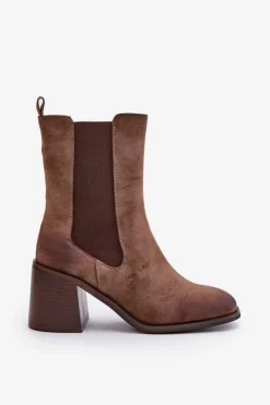 Online Botki Sztyblety Damskie Na Obcasie Słupku Z Eko Zamszu Brązowe Naorita Damskie Botki Na Słupku|Czarne Botki