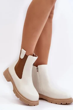 Hot Boto Botki Sztyblety Damskie Na Zamek Białe Ramhel Biały
