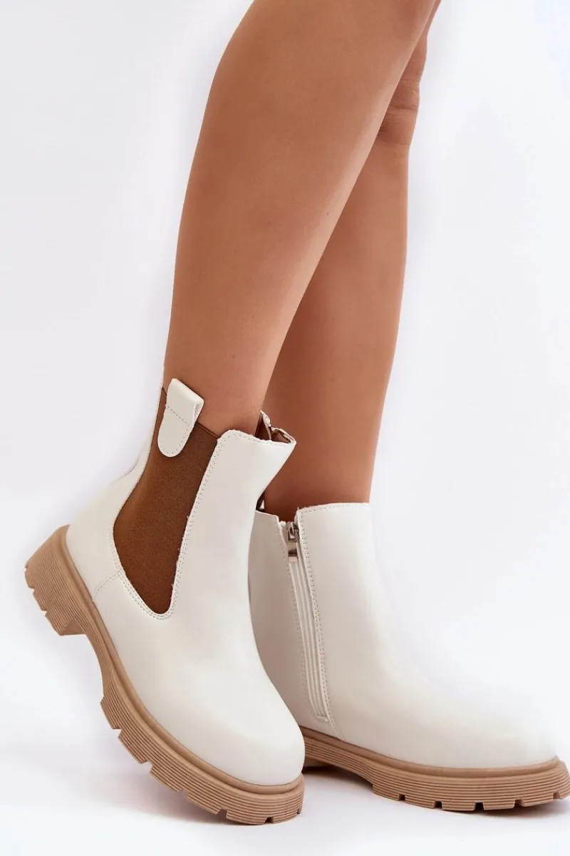 Hot Boto Botki Sztyblety Damskie Na Zamek Białe Ramhel Biały