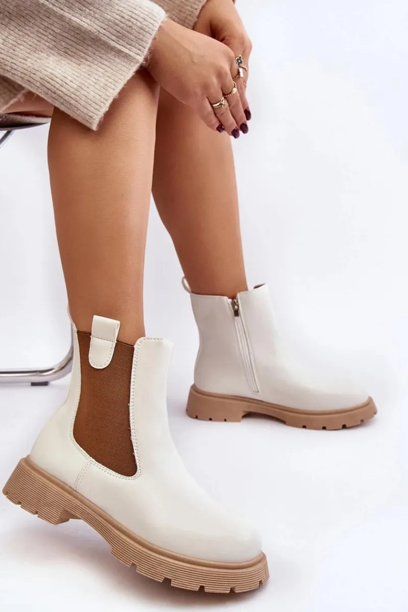 Hot Boto Botki Sztyblety Damskie Na Zamek Białe Ramhel Biały