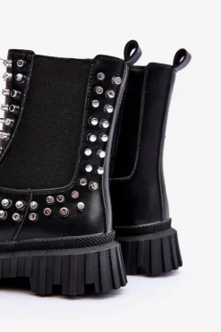 Botki Sztyblety Dziewczęce Zdobione Dżetami Czarne Adelie Dzieci Dziewczęce