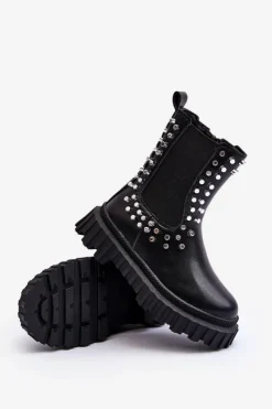 Botki Sztyblety Dziewczęce Zdobione Dżetami Czarne Adelie Dzieci Dziewczęce