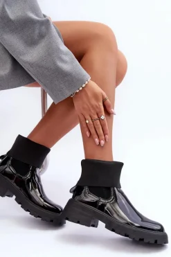 Best Boto Botki Sztyblety Lakierowane Damskie Czarne Pavo Czarny