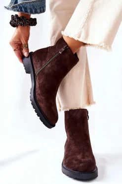 Outlet Botki Sztyblety Na Płaskim Obcasie Brązowe Laurette Damskie Czarne Botki|Botki Zimowe Damskie