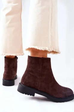 Outlet Botki Sztyblety Na Płaskim Obcasie Brązowe Laurette Damskie Czarne Botki|Botki Zimowe Damskie