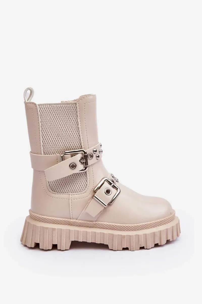 Dziewczęce>Boto Botki Sztyblety Na Suwak Dziewczęce Beżowe Adeneia